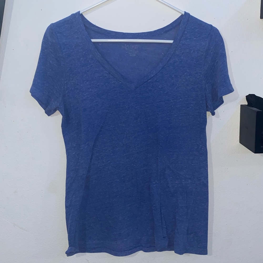 V-neck light blue sheer T-shirt